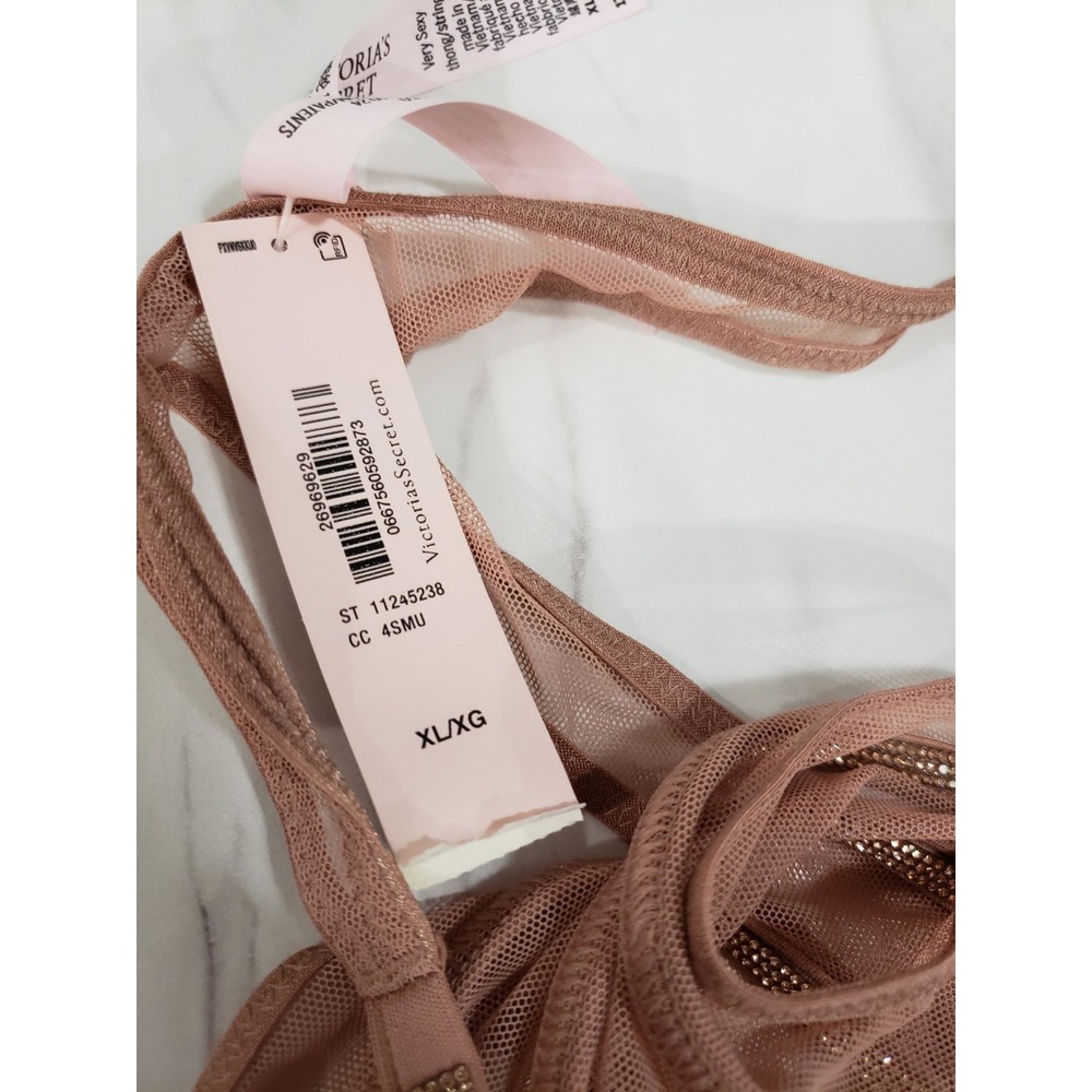 Victoria's Secret Shine Strap Unlined Low-Cut Demi Bra Thong Set Taupe 36DD & XL - Picture 8 of 11